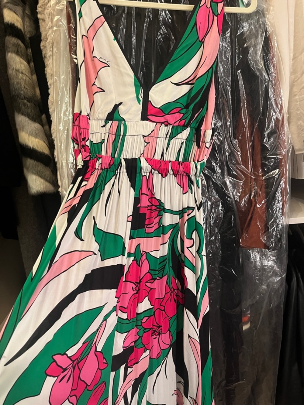 Pinko Floral V-Neck Maxi Dress in Pink, Green & White